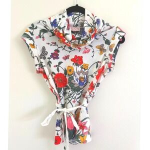 Vintage 1970s Butterfly Floral Cowl Neck Top S Boho Cottagecore Fairycore